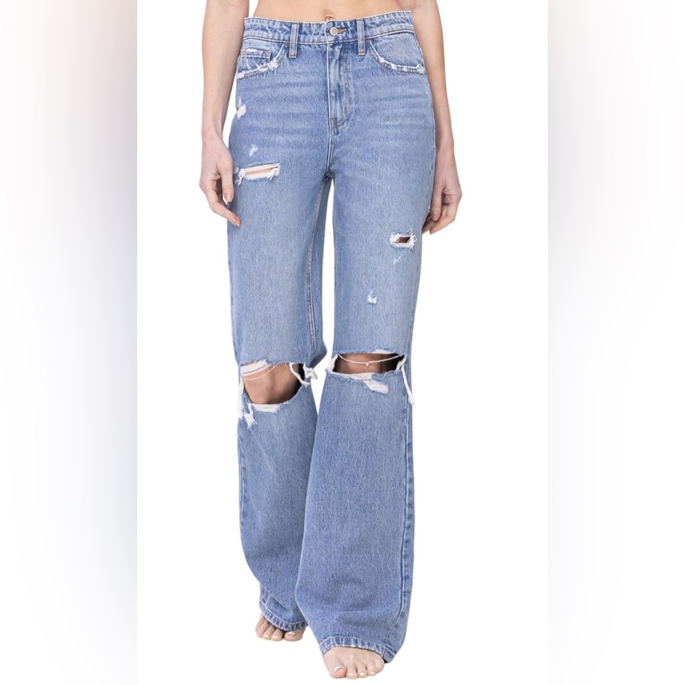 Flying Monkey Light Blue Distressed Flare Jeans